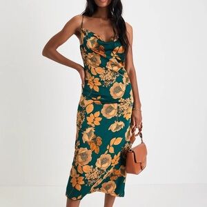 Lulu's Green and Gold Floral Dress